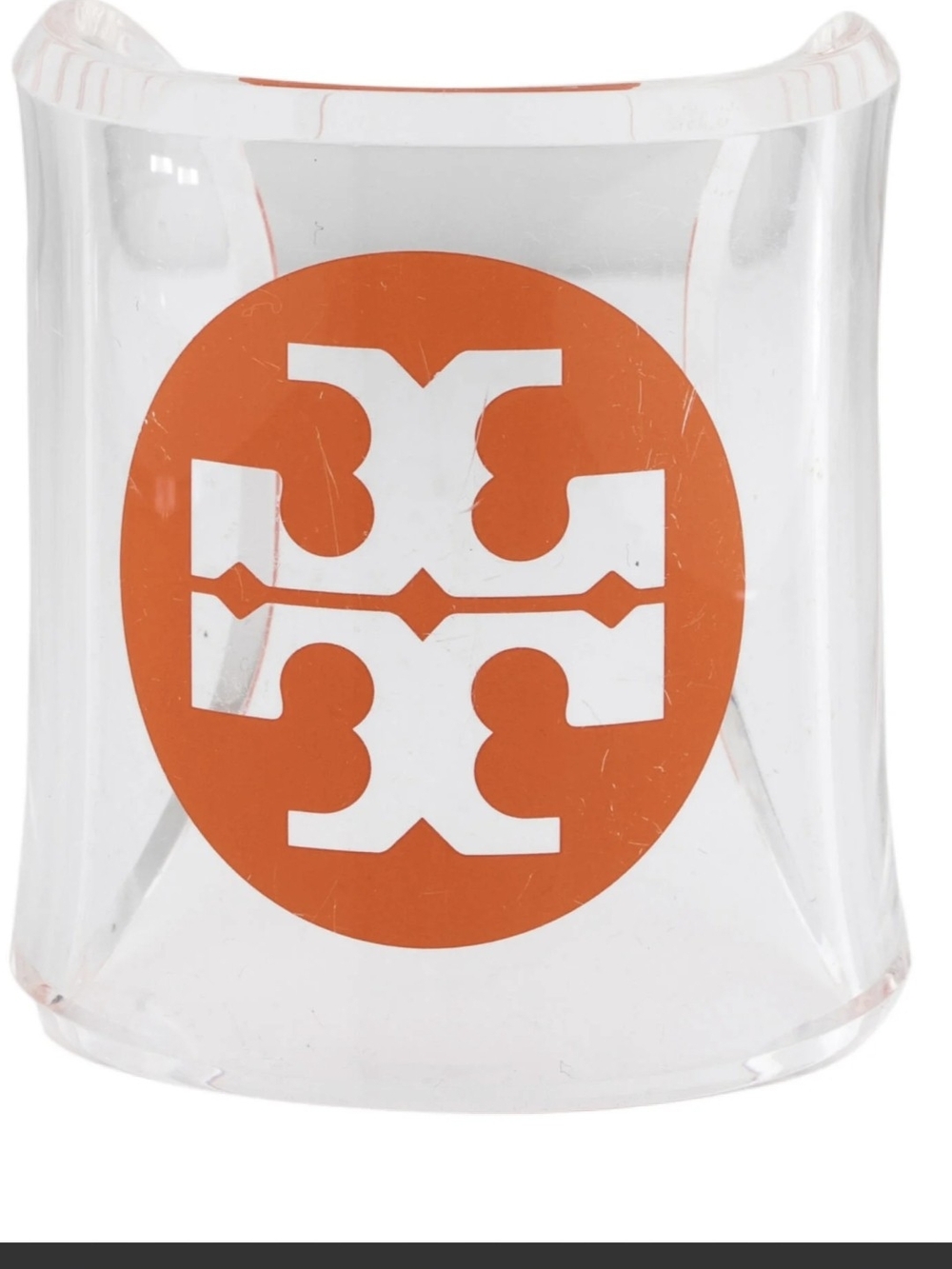 Tory Burch Clear Acrylic Orange Double T Logo Accent Cluff